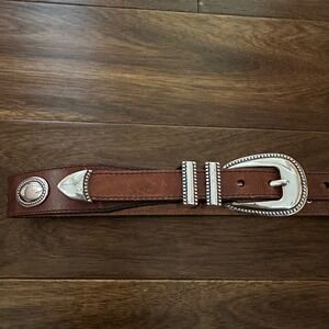 Latigo brown leather silver buckle braided belt size 32